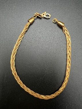 Vintage Braided Monet Gold Tone Bracelet 7” Slim Gold Tone Chain